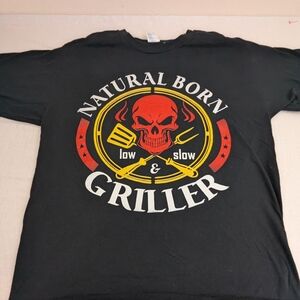 Natural Born Griller Black Tee Featuring Cool Skull With Spatula and Fork XL